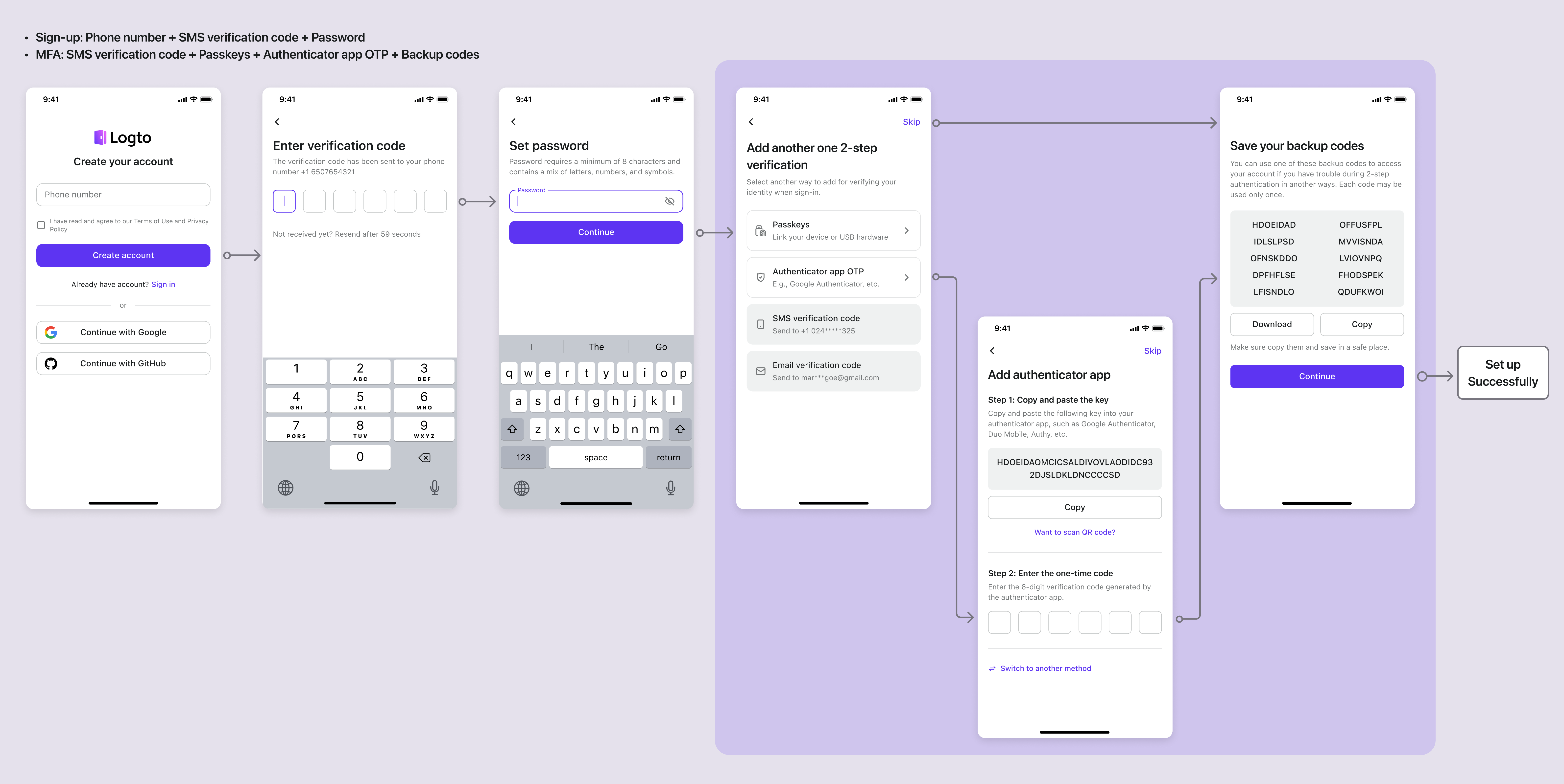 SMS MFA setup flow 3